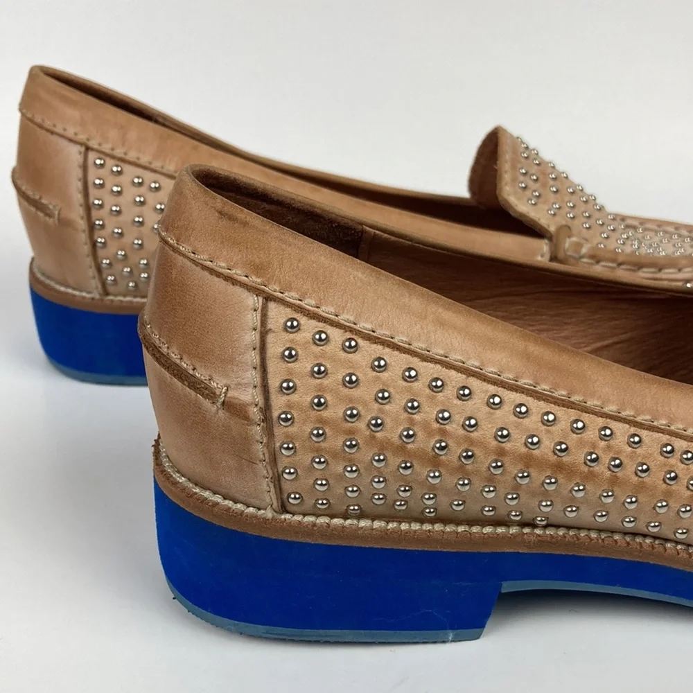 Jeffrey Campbell Dorm Tan Leather Studded Loafer, Size 6.5